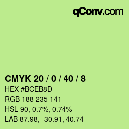 カラーコード: CMYK 20 / 0 / 40 / 8 | qconv.com