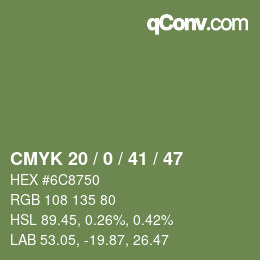 Color code: CMYK 20 / 0 / 41 / 47 | qconv.com