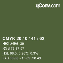 カラーコード: CMYK 20 / 0 / 41 / 62 | qconv.com