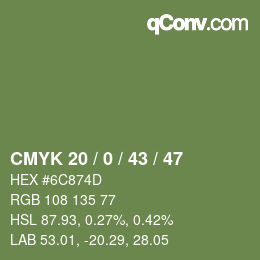 Color code: CMYK 20 / 0 / 43 / 47 | qconv.com