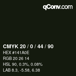 Color code: CMYK 20 / 0 / 44 / 90 | qconv.com