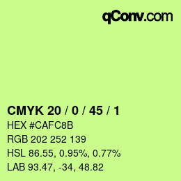 カラーコード: CMYK 20 / 0 / 45 / 1 | qconv.com