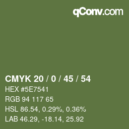 カラーコード: CMYK 20 / 0 / 45 / 54 | qconv.com