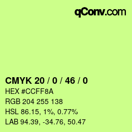 Color code: CMYK 20 / 0 / 46 / 0 | qconv.com