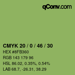 颜色代码: CMYK 20 / 0 / 46 / 30 | qconv.com