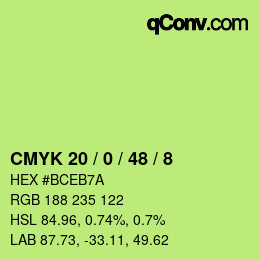 Color code: CMYK 20 / 0 / 48 / 8 | qconv.com