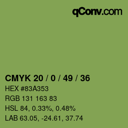 カラーコード: CMYK 20 / 0 / 49 / 36 | qconv.com