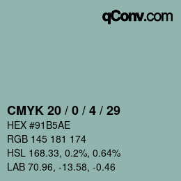 Farbcode: CMYK 20 / 0 / 4 / 29 | qconv.com