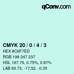 カラーコード: CMYK 20 / 0 / 4 / 3 | qconv.com
