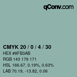 颜色代码: CMYK 20 / 0 / 4 / 30 | qconv.com