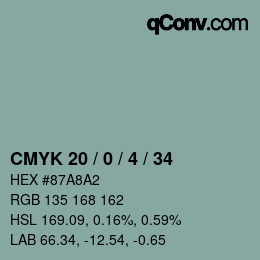 Color code: CMYK 20 / 0 / 4 / 34 | qconv.com