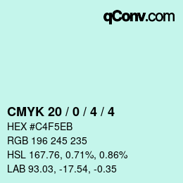 カラーコード: CMYK 20 / 0 / 4 / 4 | qconv.com