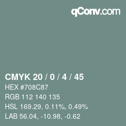 Farbcode: CMYK 20 / 0 / 4 / 45 | qconv.com