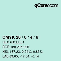 カラーコード: CMYK 20 / 0 / 4 / 8 | qconv.com