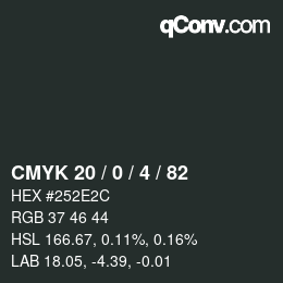 Color code: CMYK 20 / 0 / 4 / 82 | qconv.com