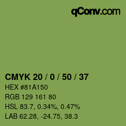 Color code: CMYK 20 / 0 / 50 / 37 | qconv.com
