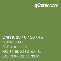 Farbcode: CMYK 20 / 0 / 50 / 46 | qconv.com