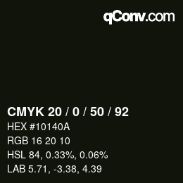カラーコード: CMYK 20 / 0 / 50 / 92 | qconv.com
