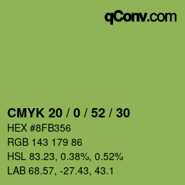 Farbcode: CMYK 20 / 0 / 52 / 30 | qconv.com
