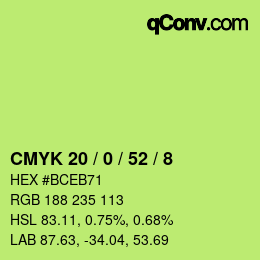 Color code: CMYK 20 / 0 / 52 / 8 | qconv.com