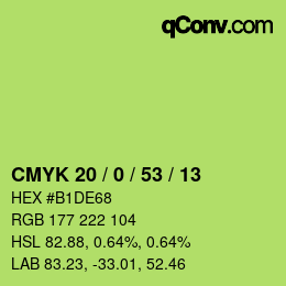 Color code: CMYK 20 / 0 / 53 / 13 | qconv.com