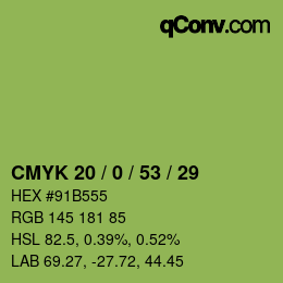 Color code: CMYK 20 / 0 / 53 / 29 | qconv.com