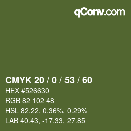 Farbcode: CMYK 20 / 0 / 53 / 60 | qconv.com