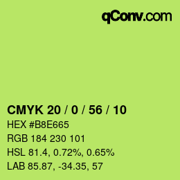 Color code: CMYK 20 / 0 / 56 / 10 | qconv.com