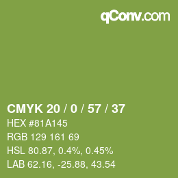 カラーコード: CMYK 20 / 0 / 57 / 37 | qconv.com