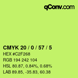 カラーコード: CMYK 20 / 0 / 57 / 5 | qconv.com