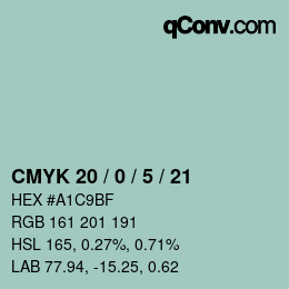 Farbcode: CMYK 20 / 0 / 5 / 21 | qconv.com