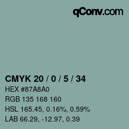 Color code: CMYK 20 / 0 / 5 / 34 | qconv.com