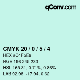 Color code: CMYK 20 / 0 / 5 / 4 | qconv.com