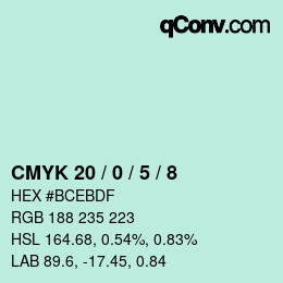 Color code: CMYK 20 / 0 / 5 / 8 | qconv.com