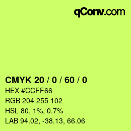 カラーコード: CMYK 20 / 0 / 60 / 0 | qconv.com