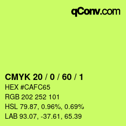 カラーコード: CMYK 20 / 0 / 60 / 1 | qconv.com