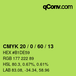 Color code: CMYK 20 / 0 / 60 / 13 | qconv.com