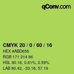 颜色代码: CMYK 20 / 0 / 60 / 16 | qconv.com