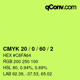 カラーコード: CMYK 20 / 0 / 60 / 2 | qconv.com