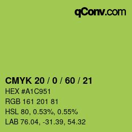 颜色代码: CMYK 20 / 0 / 60 / 21 | qconv.com