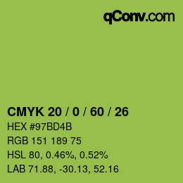 カラーコード: CMYK 20 / 0 / 60 / 26 | qconv.com