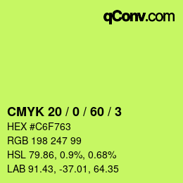 カラーコード: CMYK 20 / 0 / 60 / 3 | qconv.com