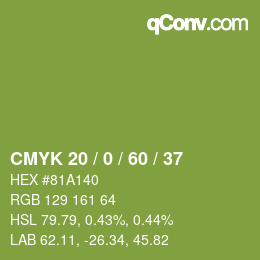 カラーコード: CMYK 20 / 0 / 60 / 37 | qconv.com