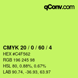カラーコード: CMYK 20 / 0 / 60 / 4 | qconv.com