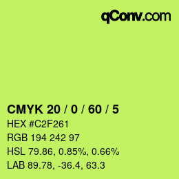 カラーコード: CMYK 20 / 0 / 60 / 5 | qconv.com