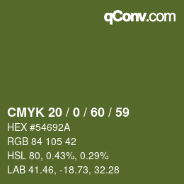 カラーコード: CMYK 20 / 0 / 60 / 59 | qconv.com