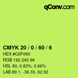 カラーコード: CMYK 20 / 0 / 60 / 6 | qconv.com
