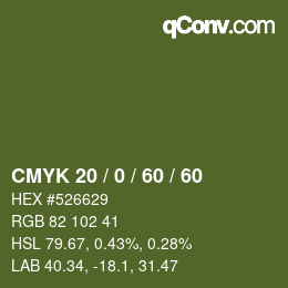 颜色代码: CMYK 20 / 0 / 60 / 60 | qconv.com