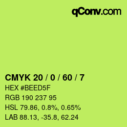 Color code: CMYK 20 / 0 / 60 / 7 | qconv.com