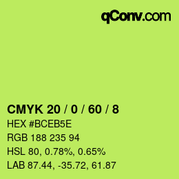 Color code: CMYK 20 / 0 / 60 / 8 | qconv.com
